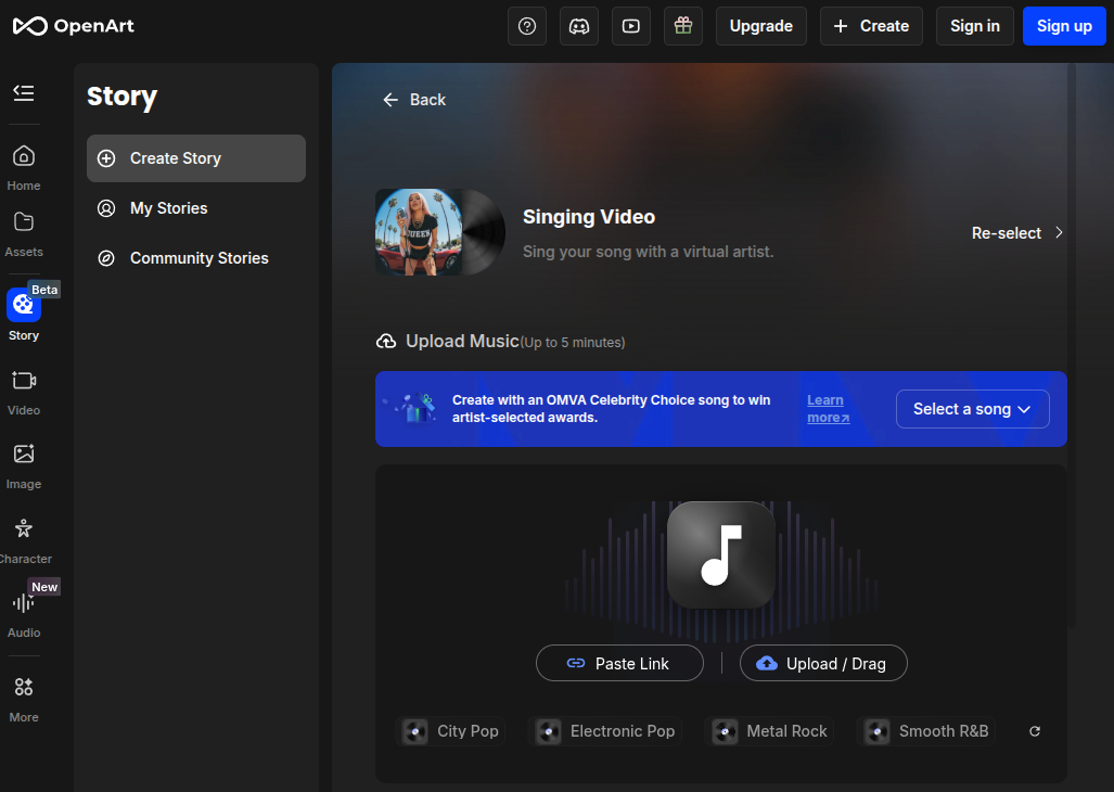 Open Art Music Video Creator Page